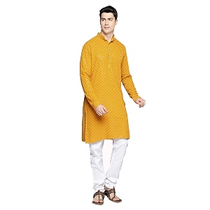 Lucknow Chikan Mens White Pure Cotton Kurta