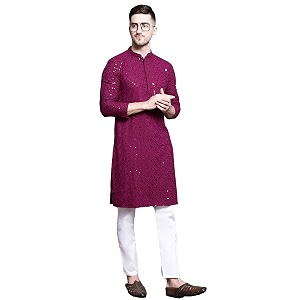 Lucknow Chikan Mens White Pure Cotton Kurta