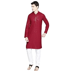 Lucknow Chikan Mens White Pure Cotton Kurta