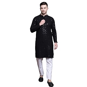 Lucknow Chikan Mens White Pure Cotton Kurta