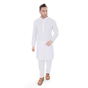 LUCKWIN Mens Cotton chikankari Regular Fit Kurta