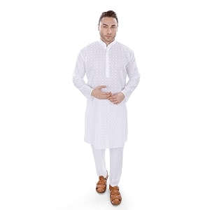 LUCKWIN Mens Cotton chikankari Regular Fit Kurta