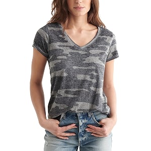 Lucky Brand Womens Camo Burnout Tee Shirt