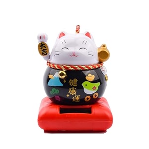 lucky cat with bell waving hand solar bobblehead figures furtune cat for car dashboard home decor ornaments
