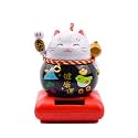 Lucky Cat with Bell Waving Hand Solar Bobblehead Figures, Furtune Cat for Car Dashboard, Home Decor, Ornaments