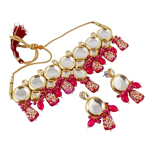 lucky jewellery 18k gold-plated back meenakari kundan choker necklace with earrings  elegant magenta color necklace jewelry set for women amp girls 1565-j5sk-1630-r