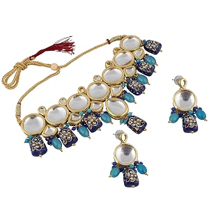lucky jewellery back meenakari 18k gold plated earring combo jewellery set uncut big faux kundan dibbi choker necklace set for girl39s amp women