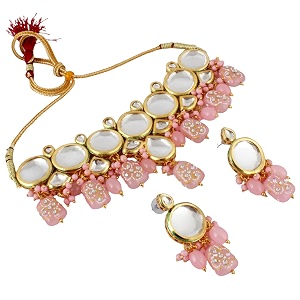 lucky jewellery 18k gold-plated back meenakari kundan choker necklace with earrings  elegant pink color necklace jewelry set for women amp girls 1565-j5sk-1630-pk