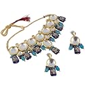 LUCKY JEWELLERY Back Meenakari 18k Gold Plated Earring Combo Jewellery Set Uncut Big Faux Kundan Dibbi Choker Necklace Set for Girl's &amp; Women