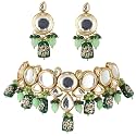 Lucky Jewellery 18K Gold-Plated Back Meenakari Kundan Choker Necklace with Earrings | Elegant Green &amp; Light Green Color Necklace Jewelry Set for Women &amp; Girls (1565-J5SK-1630-GLG)