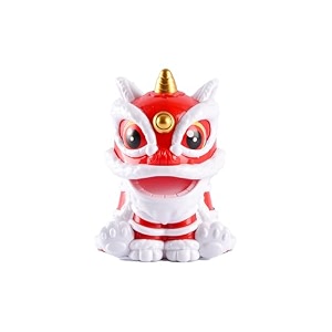 lucky red chinese lion moving head solar bobblehead figures fortune lion for car dashboard home decor ornaments