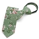 Luckyvestir Boys Zipper Floral Tie for Kids 14" Pre-Tied Cotton Tie Linen Adjustable Necktie for Wedding Graduation Daily