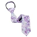 Luckyvestir Boys Zipper Floral Tie for Kids 14" Pre-Tied Cotton Tie Linen Adjustable Necktie for Wedding Graduation Daily