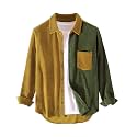 Lucrosun Men's Regular Fit Corduroy Shirt Color Block Button Up Shacket Jacket