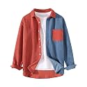 Lucrosun Men's Regular Fit Corduroy Shirt Color Block Button Up Shacket Jacket