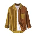 Lucrosun Men's Regular Fit Corduroy Shirt Color Block Button Up Shacket Jacket