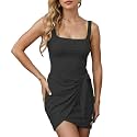 LuFeng Summer Sexy Square Neck Sleeveless Ruched