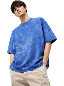 LUFIT Solid Washed Men Round Neck Blue