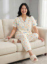 Lugo Women Night Suit Set Beige Printed