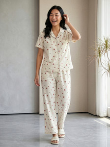 Lugo Women Printed Beige Red Night Suit