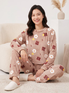 lugo women printed brown night suit set