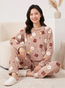 Lugo Women Printed Brown Night Suit Set