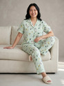 Lugo Women Printed Green Night Suit Set