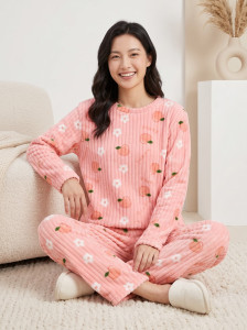 lugo women printed pink night suit set