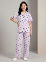 Lugo Women Printed Purple Black Night Suit