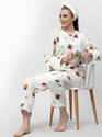Lugo Women Night Suit Set White Printed