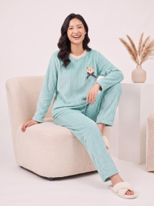 Lugo Women Self Design Blue Night Suit