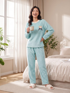 Lugo Women Self Design Blue Night Suit
