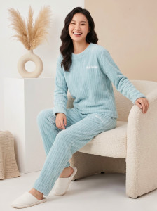 Lugo Women Self Design Blue Night Suit