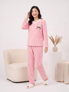Lugo Women Self Design Pink Night Suit