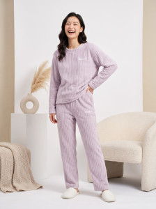 Lugo Women Self Design Purple Night Suit