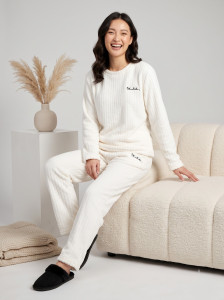 Lugo Women Self Design White Night Suit