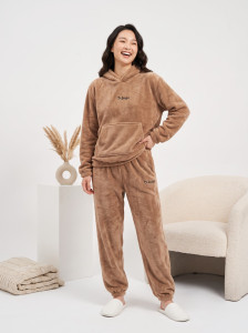 lugo women night suit set brown printed