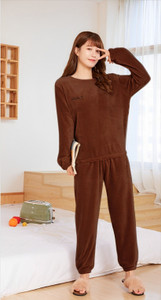 lugo women night suit set brown solid
