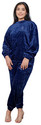 Lugo Women Night Suit Set Dark Blue Solid