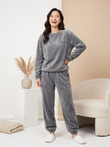 lugo women solid grey night suit set