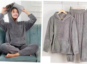 lugo women night suit set grey solid