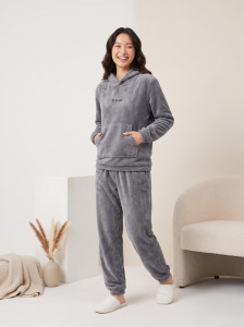 lugo women solid grey night suit set