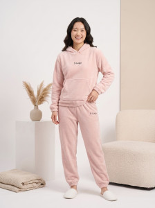 lugo women solid pink night suit set