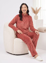Lugo Women Solid Red Night Suit Set