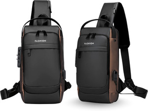 luhi small 6 l laptop backpack sling bag stylish waterproof crossbody bag lock usb charging port for men women beige