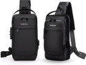 LUHI Small 6 L Laptop Backpack Sling Bag Stylish Waterproof Crossbody Bag Lock USB Charging Port for Men Women (Black)