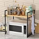 Lukzer 1 Layer Multipurpose Storage Rack - Heavy Duty Metal &amp; Wood Kitchen Organizer | Space Saving Microwave Oven Stand for Modular Kitchen, Living Room, Bedroom &amp; Office (MKR-001/Black &amp; Oak Light)
