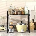 Lukzer 1 Layer Multipurpose Storage Rack - Heavy Duty Metal &amp; Wood Kitchen Organizer | Space Saving Microwave Oven Stand for Modular Kitchen, Living Room, Bedroom &amp; Office (MKR-001/Black &amp; Black)