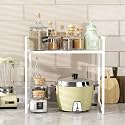 Lukzer 1 Layer Multipurpose Storage Rack - Heavy Duty Metal &amp; Wood Kitchen Organizer | Space Saving Microwave Oven Stand for Modular Kitchen, Living Room, Bedroom &amp; Office (MKR-001/White &amp; White)