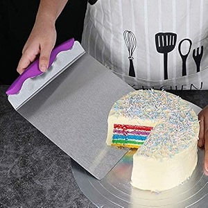 lukzer stainless steel cake amp pizza lifter with non-slip handle  pastry scraper dough cutter bread baking cake layer transfer amp decorating tool